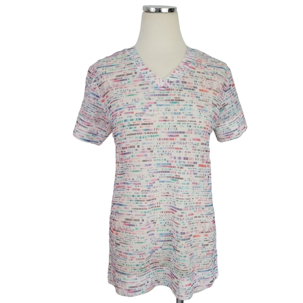 Lucas Hugh Women's Performance T-Shirt M Glitch Print Multi Color Athletic Top
